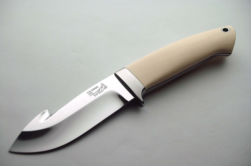 Bob Loveless ivory handled hunting knife with a gut hook